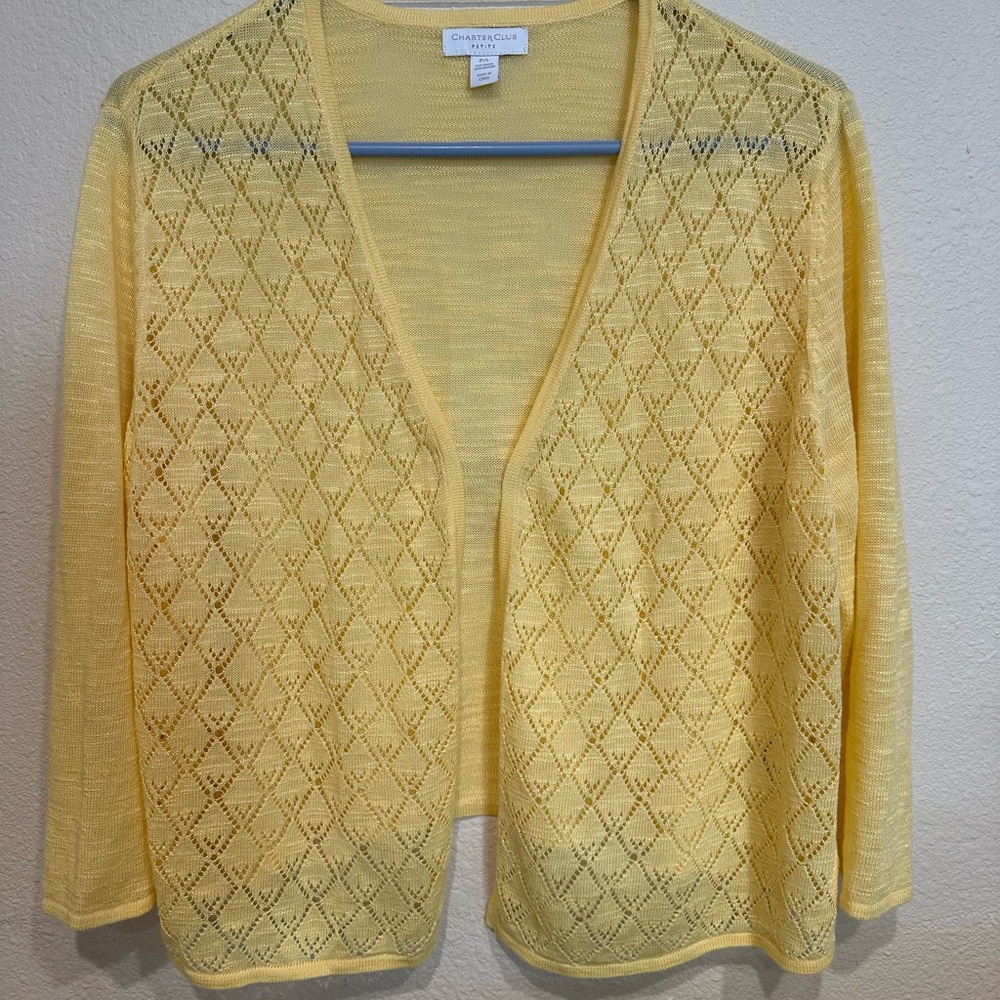 Charter Club Women's Yellow Diamond Knit Cardigan—Size Petite Large